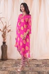 Farha Syed_Pink Kaftan Kurta Banarasi Georgette Woven Floral Polka Dot And Pant Set _at_Aza_Fashions