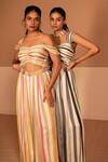 Buy Kelaayah Multi Color Chiffon Sequins Sweetheart Neck Stripe Print Front Cut-out Jumpsuit Online at Aza Fashions Buy_Kelaayah_Multi Color Chiffon Sequins Sweetheart Neck Stripe Print Front Cut-out Jumpsuit_Online_at_Aza_Fashions