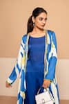 Buy_Kelaayah_Blue Satin Printed Cape Abstract Cape Full Sleeves Ayame Pant Set _Online_at_Aza_Fashions