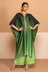 Buy_Kelaayah_Green Ombre Santorini Satin And Crepe Asymmetric Kaftan With Pant  _at_Aza_Fashions