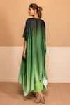 Shop_Kelaayah_Green Ombre Santorini Satin And Crepe Asymmetric Kaftan With Pant  _at_Aza_Fashions