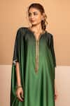 Kelaayah_Green Ombre Santorini Satin And Crepe Asymmetric Kaftan With Pant  _Online_at_Aza_Fashions