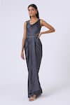 Buy_Kelaayah_Grey Imported Satin Embroidered Zardozi Cowl Orchid Placement Gown _at_Aza_Fashions