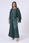 Buy_Kelaayah_Green Imported Satin Embroidered Nalki U Neck Midnight Cape Top And Pant Set _at_Aza_Fashions