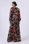 Shop_Kelaayah_Black Chinon Printed Floral V Neck Clementine Kaftan Top And Skirt Set _at_Aza_Fashions