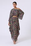 Buy_Kelaayah_Blue Chinon Printed Floral One Shoulder Laila Top And Draped Skirt Co-ord Set _at_Aza_Fashions