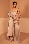 Buy_Kelaayah_Beige Imported Satin Embellished Plunged V Isla Jumpsuit  _at_Aza_Fashions