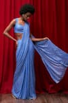 Buy_Itrh_Blue Net Embellished Etheral Azure Pre-stitched Saree With Blouse _at_Aza_Fashions