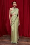 Buy_Itrh_Green Skirt And Drape Flat Chiffon Embellished Cabaret Saree Set  _at_Aza_Fashions