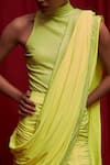 Buy_Itrh_Yellow Jersey Neon Prism Dazzle Pre-draped Saree With Bodysuit _Online_at_Aza_Fashions