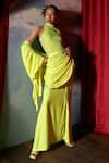 Shop_Itrh_Yellow Jersey Neon Prism Dazzle Pre-draped Saree With Bodysuit _Online_at_Aza_Fashions
