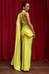 Shop_Itrh_Yellow Jersey Neon Prism Dazzle Pre-draped Saree With Bodysuit _at_Aza_Fashions