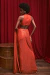 Shop_Itrh_Orange Net Embellished Mandarin Sparkle Pre-draped Skirt Saree Set _at_Aza_Fashions