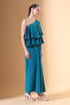 Buy_Aakaar x AZA_Blue Moss Crepe Embellished Bead One Shoulder Draped Dress _Online_at_Aza_Fashions