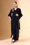 Buy_Aakaar x AZA_Black Silk Crepe Embellished Crystal V Neck Pre-draped Saree With Blouse _at_Aza_Fashions