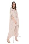 Buy_Payal Singhal_Pink Georgette Embroidered Mukaish V Neck Floral Kaftan And Jogger Set _Online_at_Aza_Fashions
