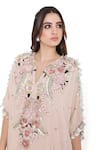Payal Singhal_Pink Georgette Embroidered Mukaish V Neck Floral Kaftan And Jogger Set _at_Aza_Fashions