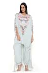 Buy_Payal Singhal_Blue Georgette Embroidered Floral Tasseled Kaftan And Jogger Set _Online_at_Aza_Fashions