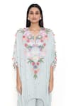 Payal Singhal_Blue Georgette Embroidered Floral Tasseled Kaftan And Jogger Set _at_Aza_Fashions