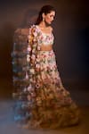 Payal Singhal_Off White Georgette Embroidered Floral Work Blouse And Lehenga Set _Online