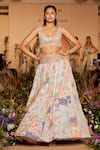 Buy_Payal Singhal_Multi Color Crepe Printed Floral V Neck Mirror Embroidered Lehenga Set _at_Aza_Fashions