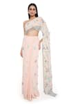 Buy_Payal Singhal_Pink Georgette Embroidered Floral Applique Straight Work Skirt Set _at_Aza_Fashions
