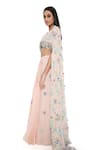Buy_Payal Singhal_Pink Georgette Embroidered Floral Applique Straight Work Skirt Set 