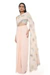 Buy_Payal Singhal_Peach Georgette Embroidered Off Shoulder Blouse And Draped Skirt Set  _at_Aza_Fashions