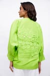 Studio Moda India_Green 100% Cotton Embroidered Big Leaf Chinese The Blair Garden Shirt  _Online_at_Aza_Fashions