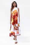 Studio Moda India_White 100% Cotton Printed Tree Halter The Fall Gathered Dress  _Online_at_Aza_Fashions