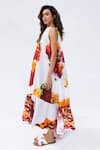 Shop_Studio Moda India_White 100% Cotton Printed Tree Halter The Fall Gathered Dress  _Online_at_Aza_Fashions