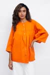 Buy_Studio Moda India_Orange 100% Cotton Solid Round The Blaze Shirt  _at_Aza_Fashions