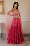 Buy_Paulmi And Harsh_Pink Lehenga Organza Blouse Cotton Silk Dupatta Net Tiered Print Set_at_Aza_Fashions