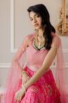 Shop_Paulmi And Harsh_Pink Lehenga Organza Blouse Cotton Silk Dupatta Net Tiered Print Set_Online_at_Aza_Fashions