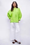 Buy_Studio Moda India_Green 100% Cotton Embroidered Big Leaf Chinese The Blair Garden Shirt  _at_Aza_Fashions