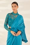 Buy_Ilk_Blue Net Embroidered Bead Band Collar Star Blouse _at_Aza_Fashions