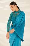 Ilk_Blue Net Embroidered Bead Band Collar Star Blouse _Online_at_Aza_Fashions