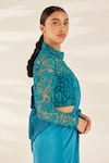 Buy_Ilk_Blue Net Embroidered Bead Band Collar Star Blouse _Online_at_Aza_Fashions