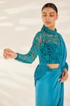 Shop_Ilk_Blue Net Embroidered Bead Band Collar Star Blouse _Online_at_Aza_Fashions