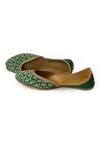 Buy_Pixie Pearlz_Emerald Green Dabka Hand Embroidered Juttis _at_Aza_Fashions