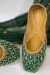 Pixie Pearlz_Emerald Green Dabka Hand Embroidered Juttis _Online_at_Aza_Fashions