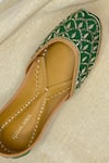 Shop_Pixie Pearlz_Emerald Green Dabka Hand Embroidered Juttis _Online_at_Aza_Fashions