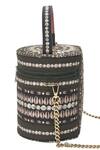 Buy_The Garnish Company_Green Cowrie Shells Isha Zohra Print Embellished Cylinder Bag _Online_at_Aza_Fashions