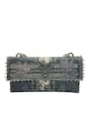 Buy_The Garnish Company_Black Sequin Elara Musk Rose Print Foldover Chain Clutch _at_Aza_Fashions