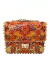 Buy_The Garnish Company_Yellow Sequin Hellios Paisley Bloom Print Turn Lock Bag _at_Aza_Fashions