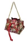 Buy_The Garnish Company_Red Sequin Zaran Florid Drawstring Bag _at_Aza_Fashions