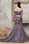 Pooja Peshoria_Purple Blended Crepe Embroidery Crystals Off Shoulder Garden Bridal Lehenga Set _Online_at_Aza_Fashions