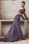 Buy_Pooja Peshoria_Purple Blended Crepe Embroidery Crystals Off Shoulder Garden Bridal Lehenga Set _Online_at_Aza_Fashions