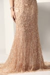 Buy_Pooja Peshoria_Beige Net Embroidery Sequins Off Shoulder Sweetheart Brazen Crystal Corset Gown _Online_at_Aza_Fashions