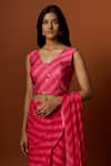 Buy_Meghna shah_Pink Slub Satin And Soft Saree With Embroidered Draped Jacket _Online_at_Aza_Fashions